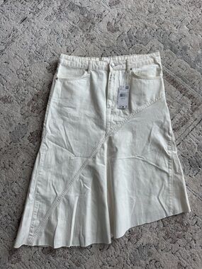 NWT Mango Asymmetric White Denim Midi Skirt - Size Large